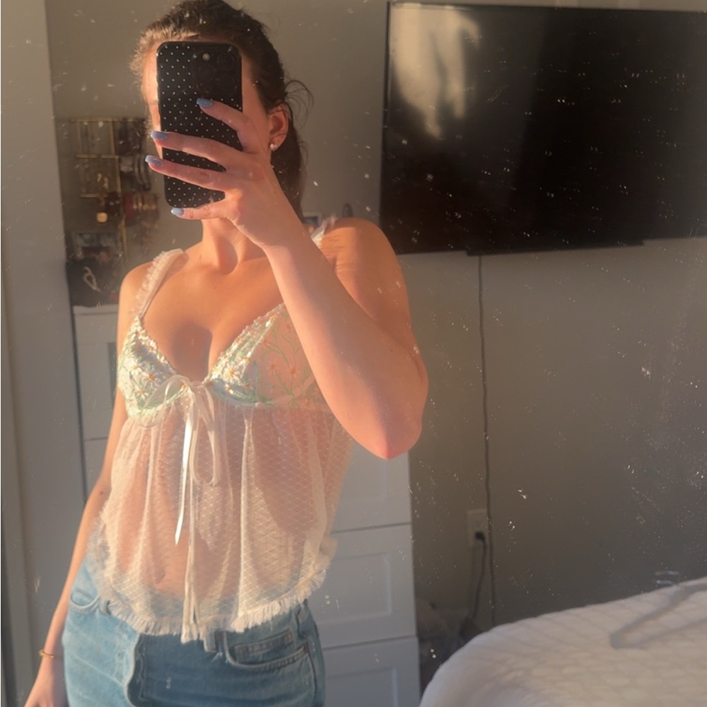 For love and lemons Sheer White Lace Top